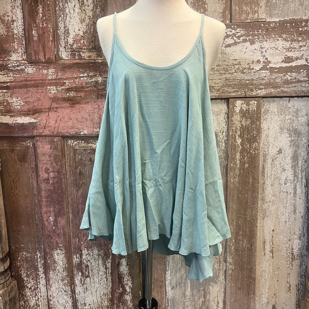 Umgee Soft Muted Teal Camisole with Asymmetrical Relaxed Tiered Style